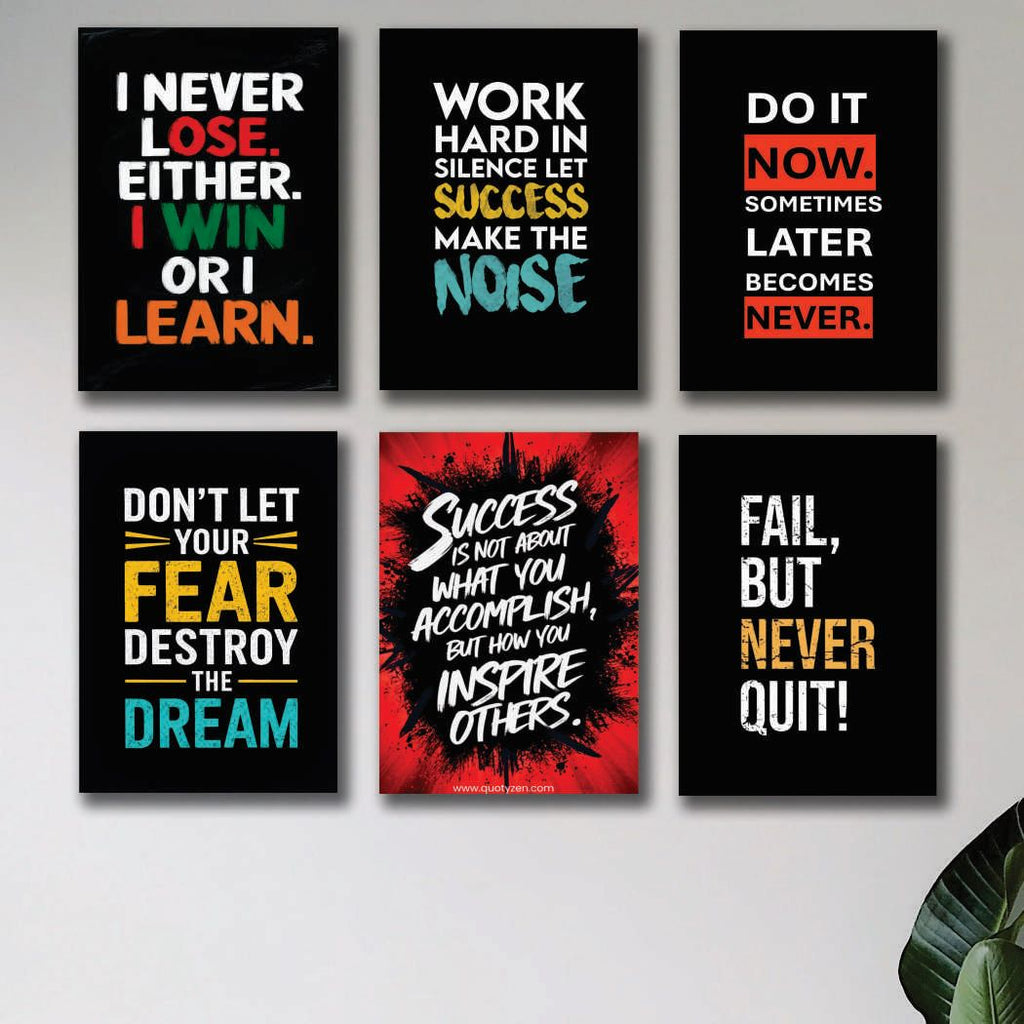 Set of 6 Premium Motivational Wall Art Photo Tiles